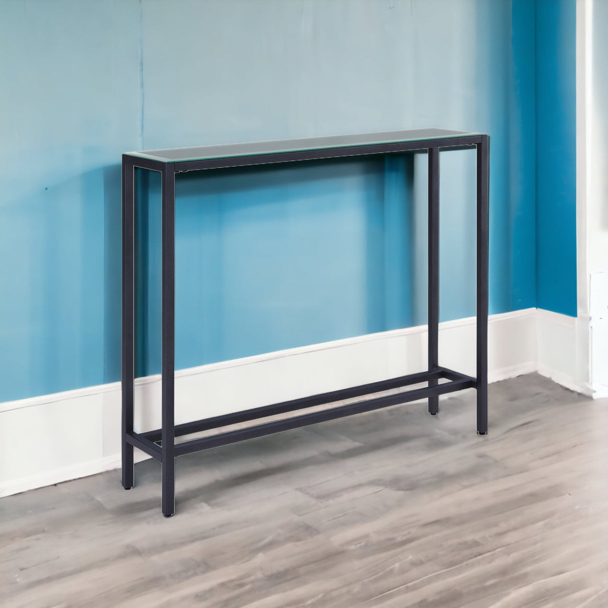 36" Black and Gunmetal Mirrored Glass Console Table