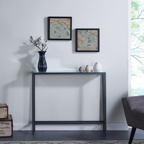 36" Black and Gunmetal Mirrored Glass Console Table