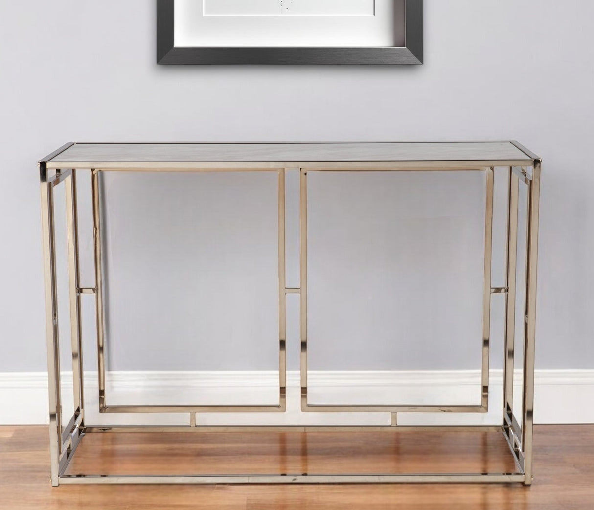 44" Champagne and Gold Faux Marble Frame Console Table