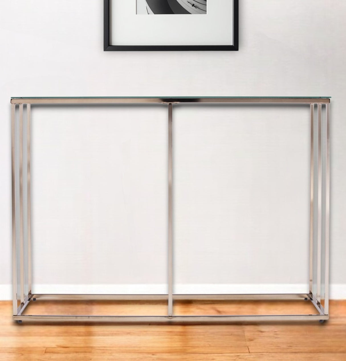 42" Clear and Gold Glass Frame Console Table