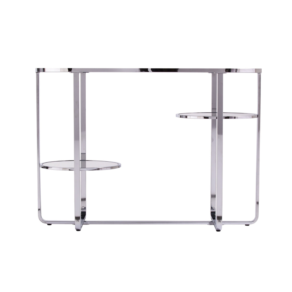 42" Silver Mirrored Glass Oval Cross Leg Console Table With Shelves