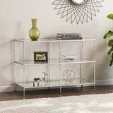 42" Clear and Silver Glass Mirrored Frame Console Table With Shelves