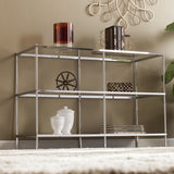 42" Clear and Silver Glass Mirrored Frame Console Table With Shelves