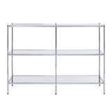 42" Clear and Silver Glass Mirrored Frame Console Table With Shelves