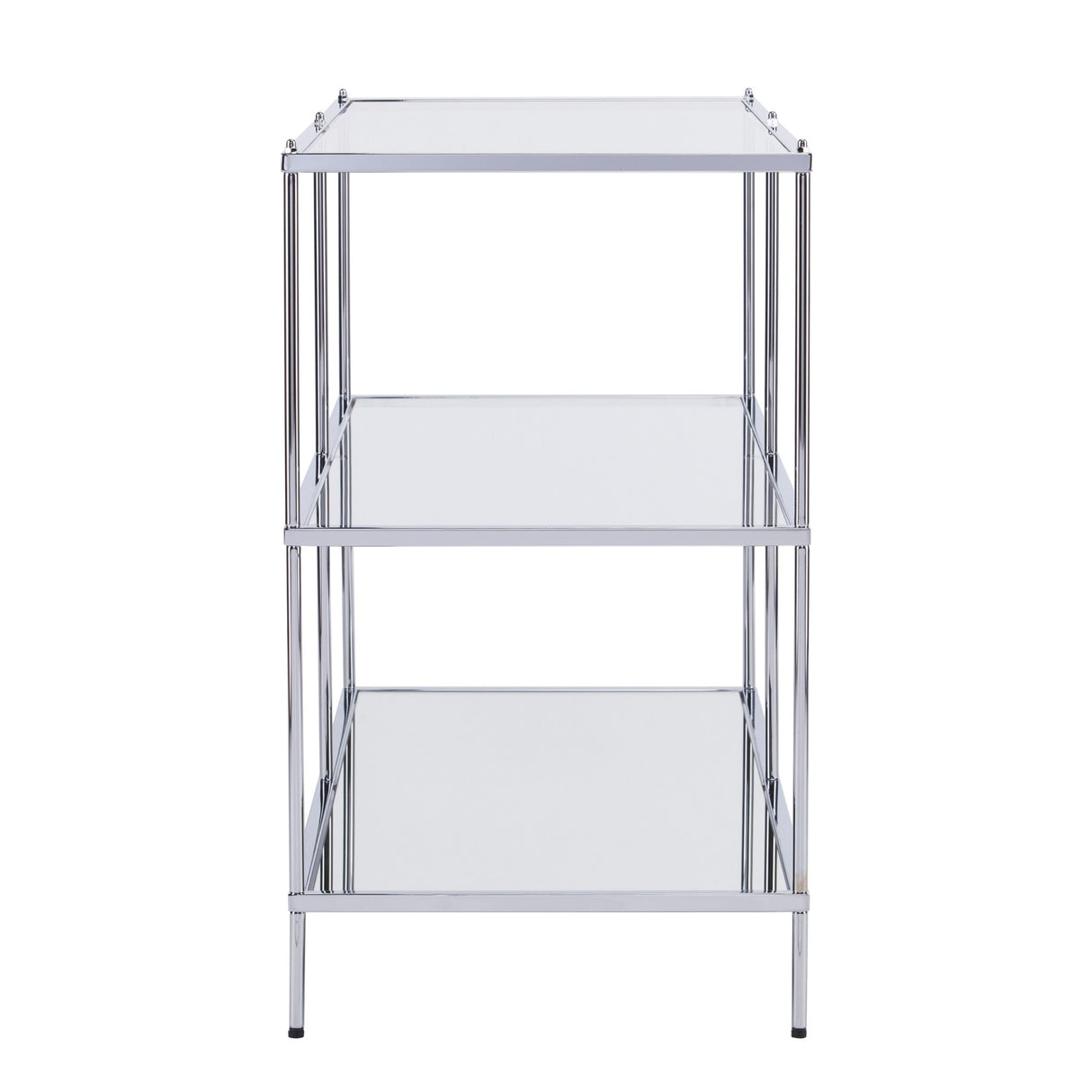 42" Clear and Silver Glass Mirrored Frame Console Table With Shelves