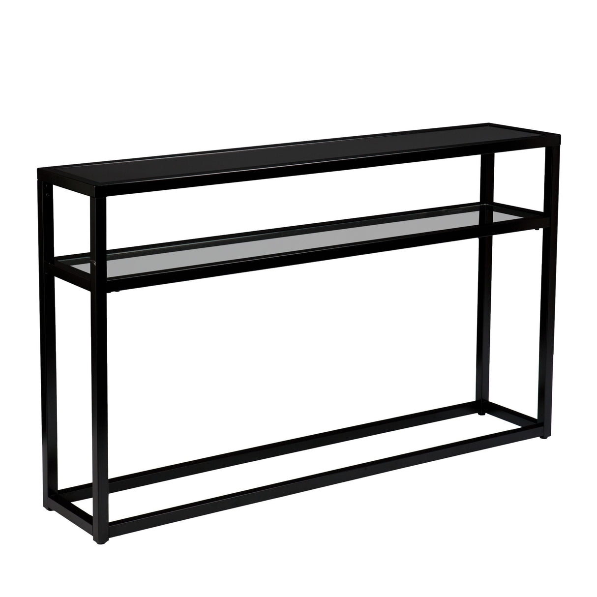 50" Black Glass Frame Console Table With Shelves