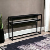 50" Black Glass Frame Console Table With Shelves