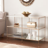 42" Clear and Gold Glass Mirrored Frame Console Table With Shelves