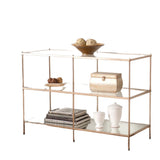 42" Clear and Gold Glass Mirrored Frame Console Table With Shelves