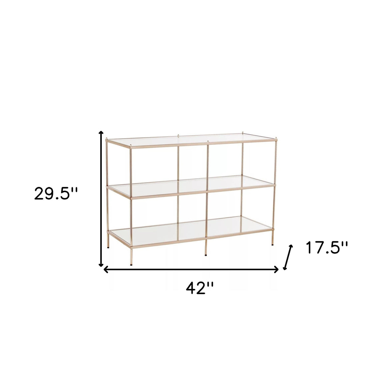 42" Clear and Gold Glass Mirrored Frame Console Table With Shelves