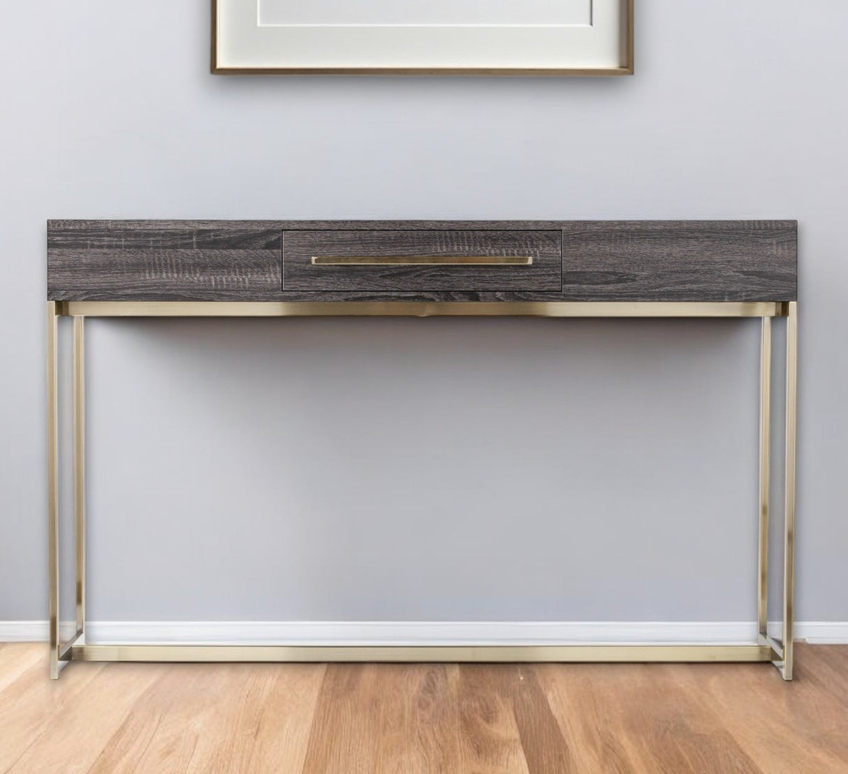 48" Gray and Gold Frame Console Table And Drawers