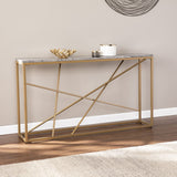 52" Gray and Gold Faux Marble Frame Console Table