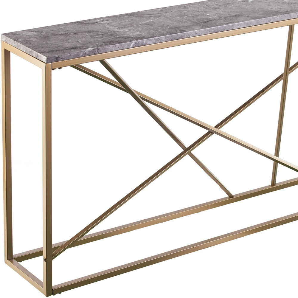 52" Gray and Gold Faux Marble Frame Console Table