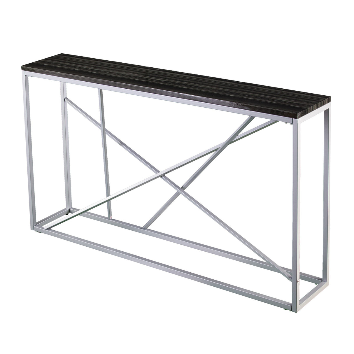 52" Black and Silver Faux Stone Frame Console Table