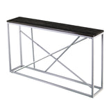 52" Black and Silver Faux Stone Frame Console Table