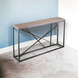 52" Taupe and Gray Faux Stone Frame Console Table