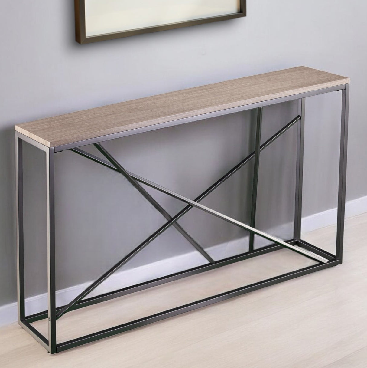 52" Taupe and Gray Faux Stone Frame Console Table