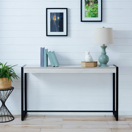 54" White and Black Distressed Sled Console Table