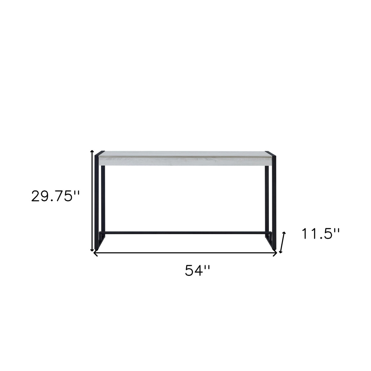 54" White and Black Distressed Sled Console Table