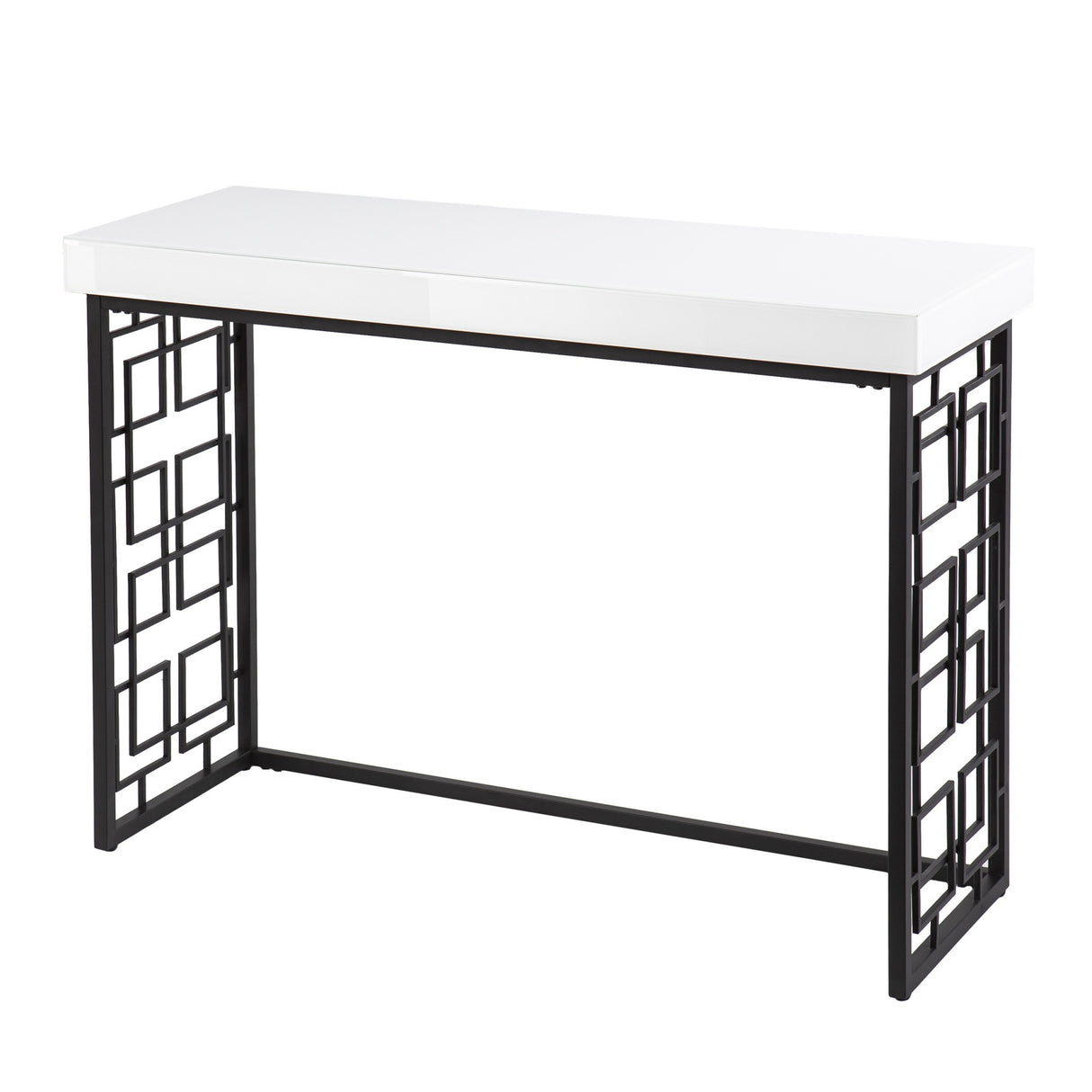 42" White and Black Glass Sled Console Table