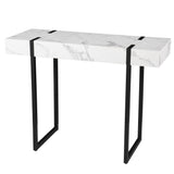 39" White and Black Faux Marble Sled Console Table