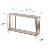 48" Champagne and Gold Faux Stone Floor Shelf Console Table With Storage