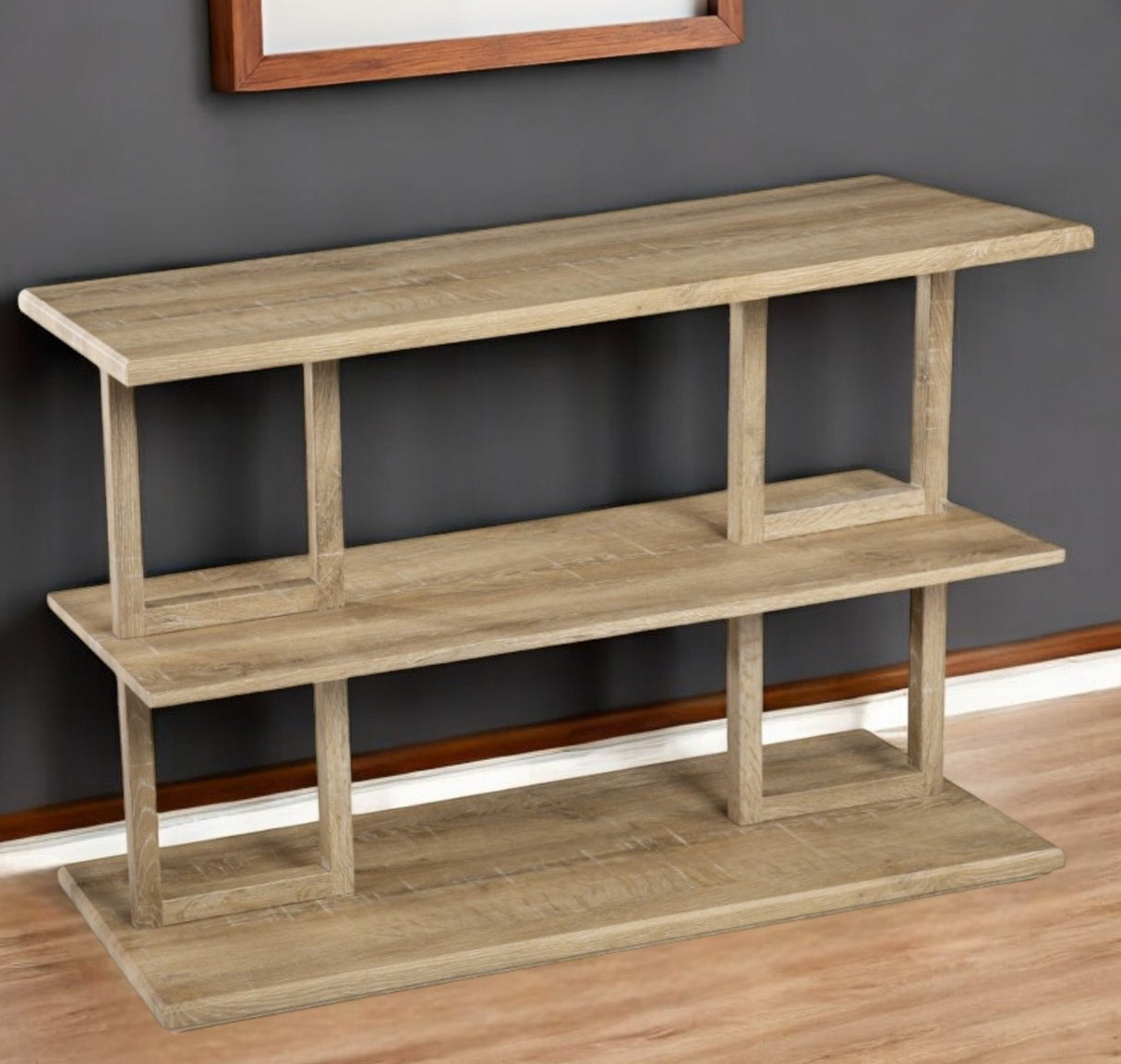 42" Natural Floor Shelf Console Table With Shelves