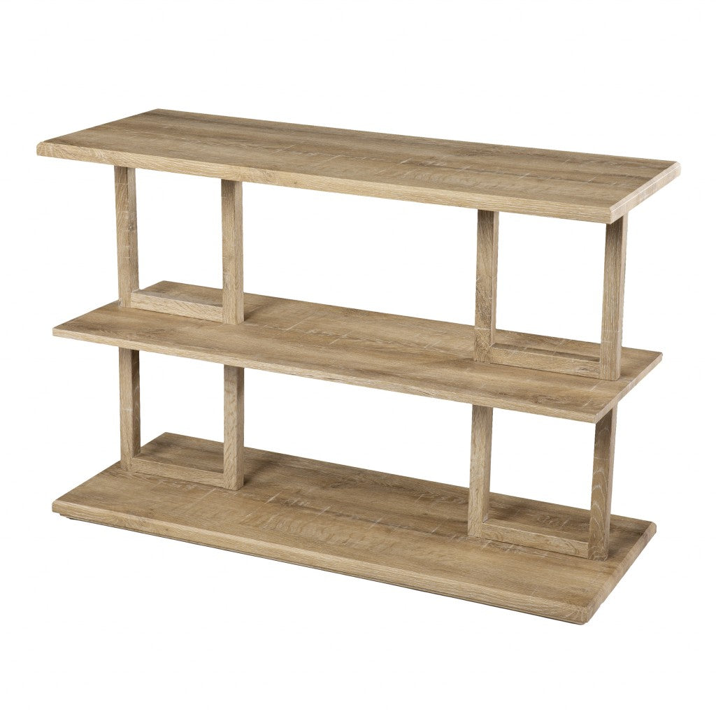 42" Natural Floor Shelf Console Table With Shelves