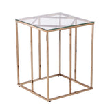 24" Champagne Glass And Iron Square End Table