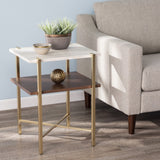24" Brass Manufactured Wood And Iron Square End Table With Shelf