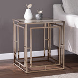 23" Champagne Glass And Iron Square End Table