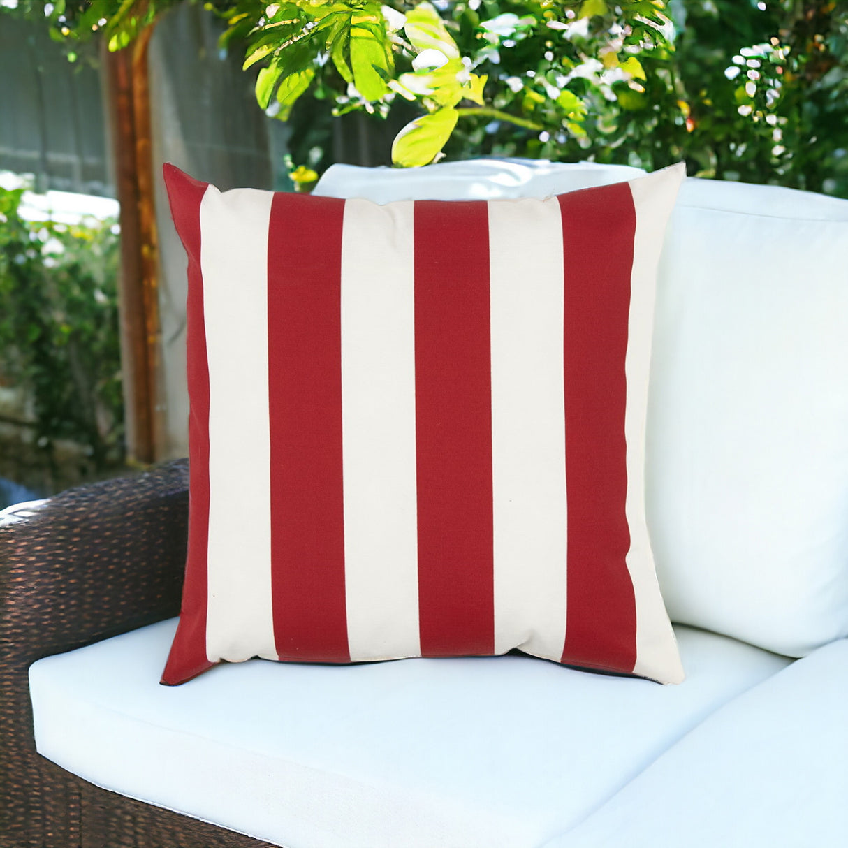 22" Red and White Striped Indoor Outdoor Throw Pillow