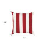 22" Red and White Striped Indoor Outdoor Throw Pillow