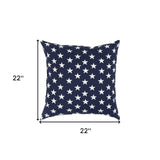 22" Navy Blue and White Stars Indoor Outdoor Throw Pillow