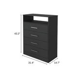 Modern Black Four Drawer Dresser with Hutch