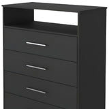 Modern Black Four Drawer Dresser with Hutch