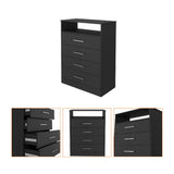 Modern Black Four Drawer Dresser with Hutch