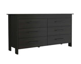 59" Black Six Drawer Double Dresser