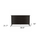 59" Black Six Drawer Double Dresser