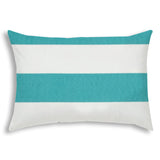 14" X 20" Turquoise And White Blown Seam Striped Lumbar Indoor Outdoor Pillow