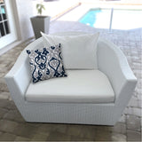 14" X 20" Navy Blue And White Blown Seam Trellis Lumbar Indoor Outdoor Pillow