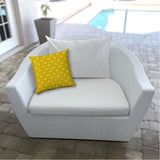 14" X 20" White And Yellow Blown Seam Polka Dots Lumbar Indoor Outdoor Pillow