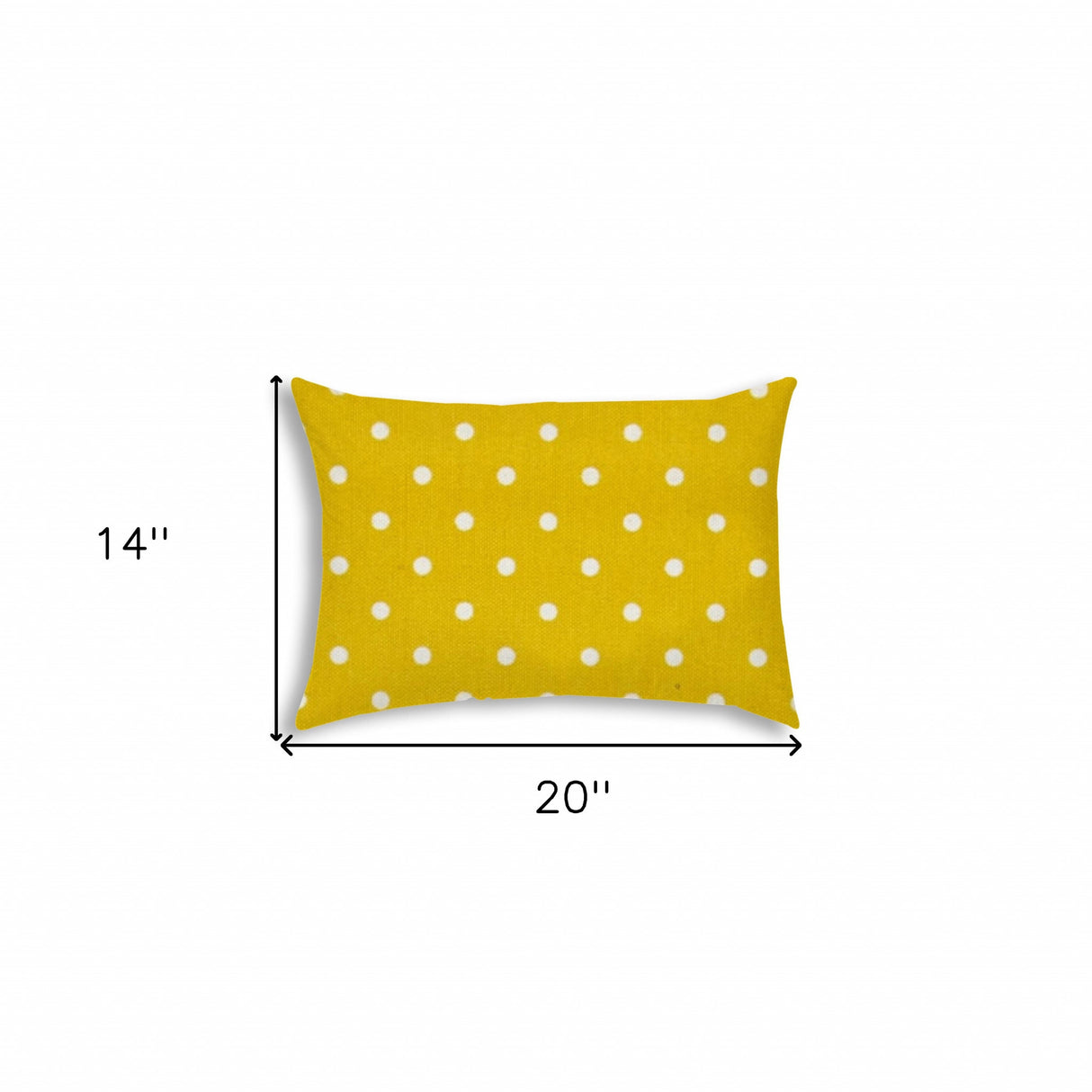 14" X 20" White And Yellow Blown Seam Polka Dots Lumbar Indoor Outdoor Pillow