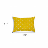 14" X 20" White And Yellow Blown Seam Polka Dots Lumbar Indoor Outdoor Pillow