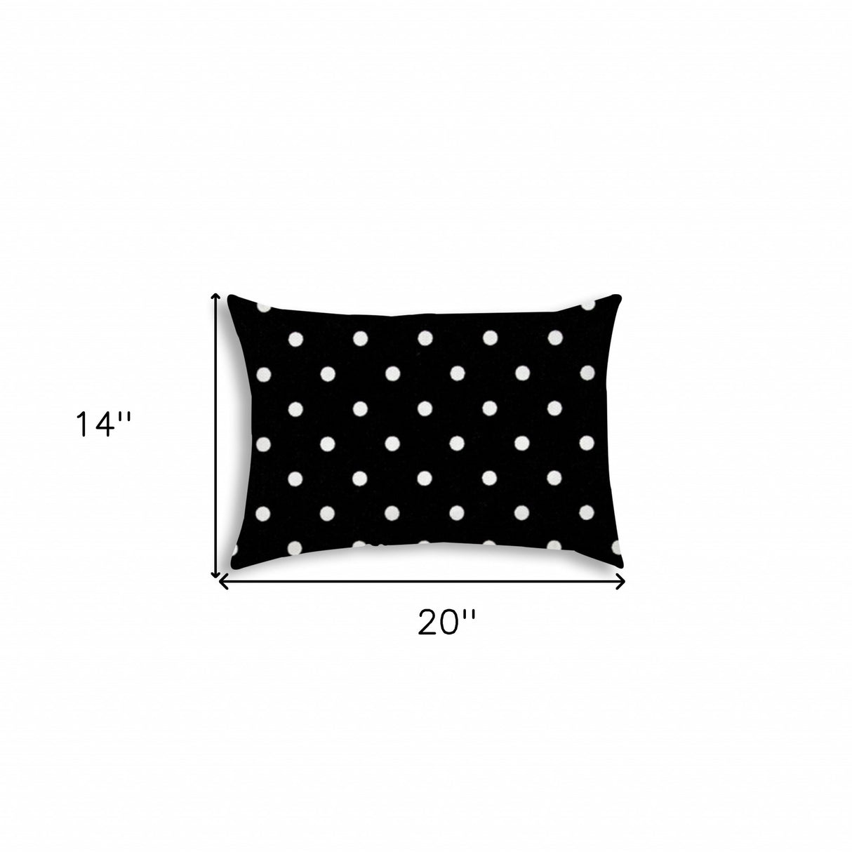 14" X 20" Black And White Blown Seam Polka Dots Lumbar Indoor Outdoor Pillow