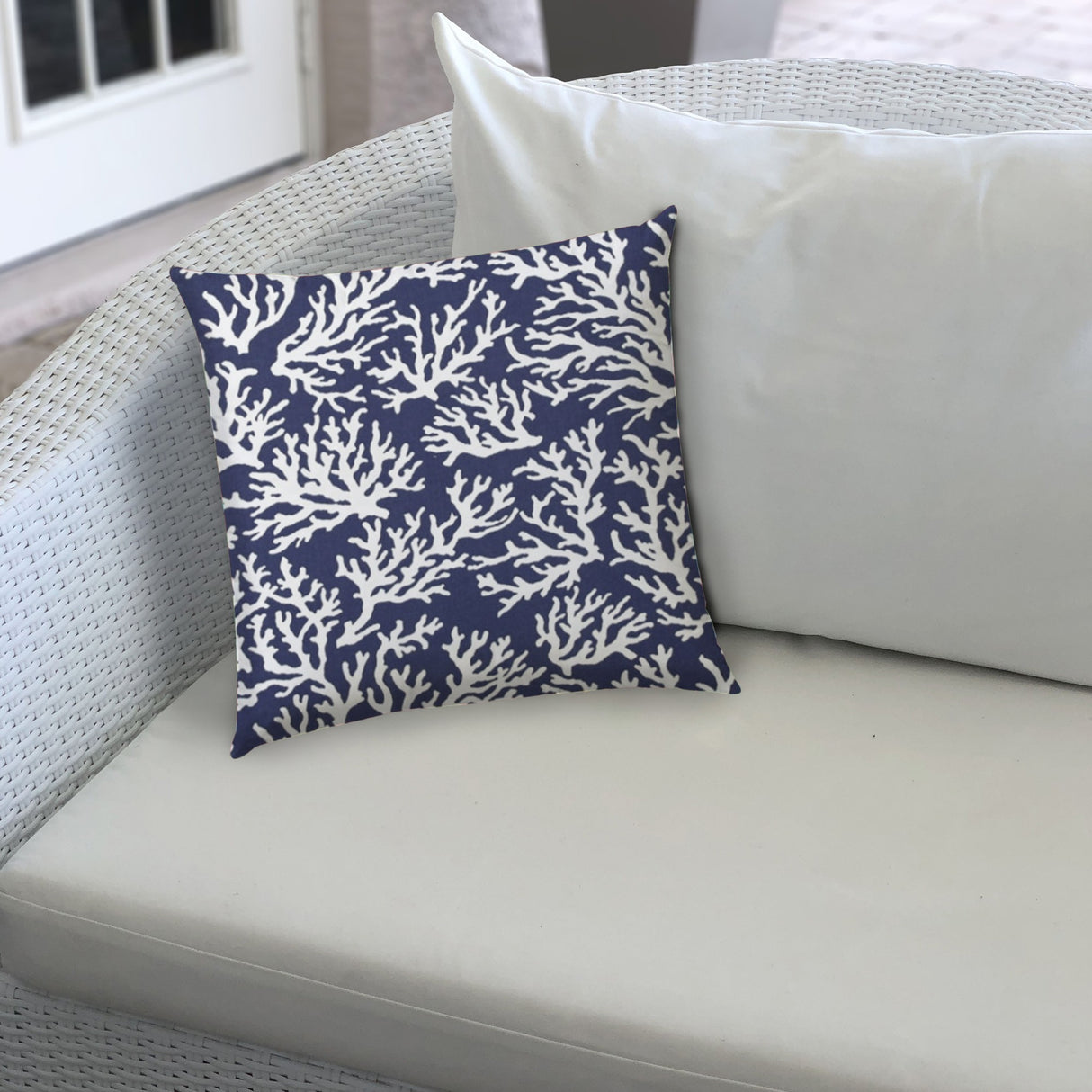 14" X 20" Deep White Corals Blown Seam Coastal Lumbar Indoor Outdoor Pillow