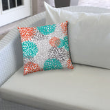 17" X 17" Orange And White Blown Seam Floral Lumbar Indoor Outdoor Pillow