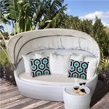 17" X 17" White And Aqua Blown Seam Geometric Lumbar Indoor Outdoor Pillow