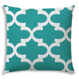 17" X 17" Turquoise And White Blown Seam Quatrefoil Lumbar Indoor Outdoor Pillow