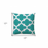 17" X 17" Turquoise And White Blown Seam Quatrefoil Lumbar Indoor Outdoor Pillow